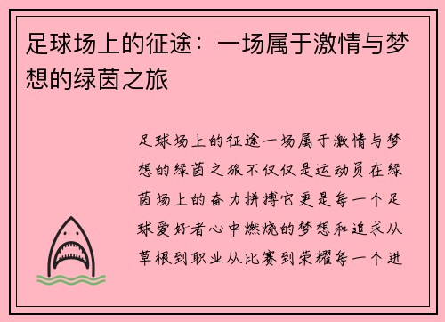 足球场上的征途：一场属于激情与梦想的绿茵之旅
