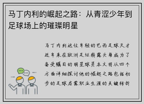 马丁内利的崛起之路：从青涩少年到足球场上的璀璨明星