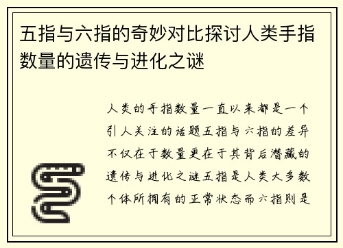 五指与六指的奇妙对比探讨人类手指数量的遗传与进化之谜