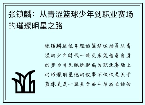 张镇麟：从青涩篮球少年到职业赛场的璀璨明星之路